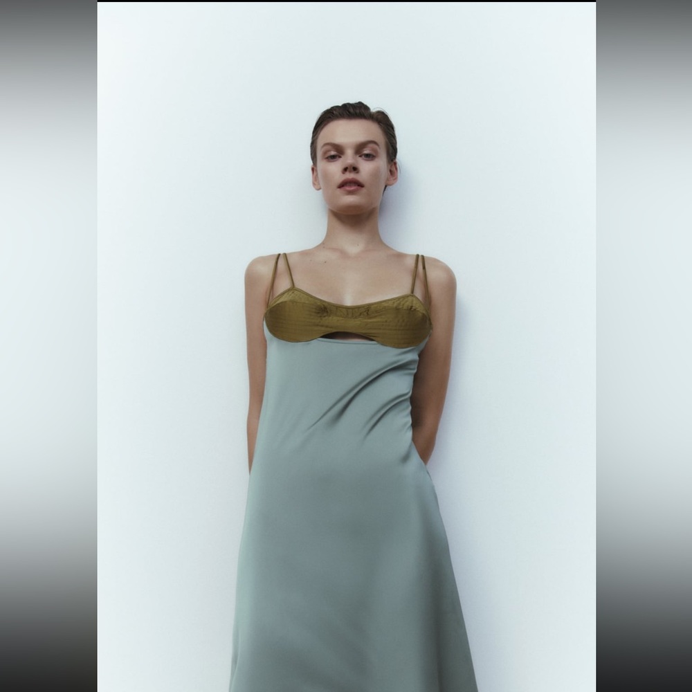 Zara Topstiched Satin effect lingerie dress NWT